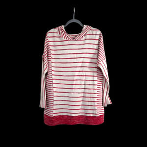 Soft Surroundings Marlow Red Striped Terrycloth Hoodie Sweatshirt, Women's Small